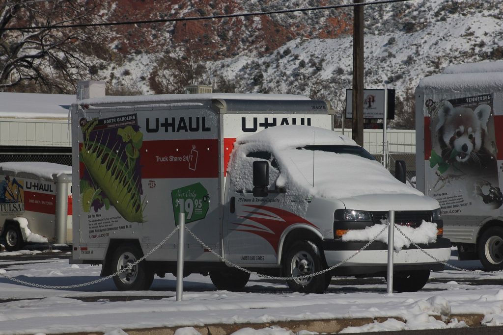 Snow Covered U-Haul GMC G-3500