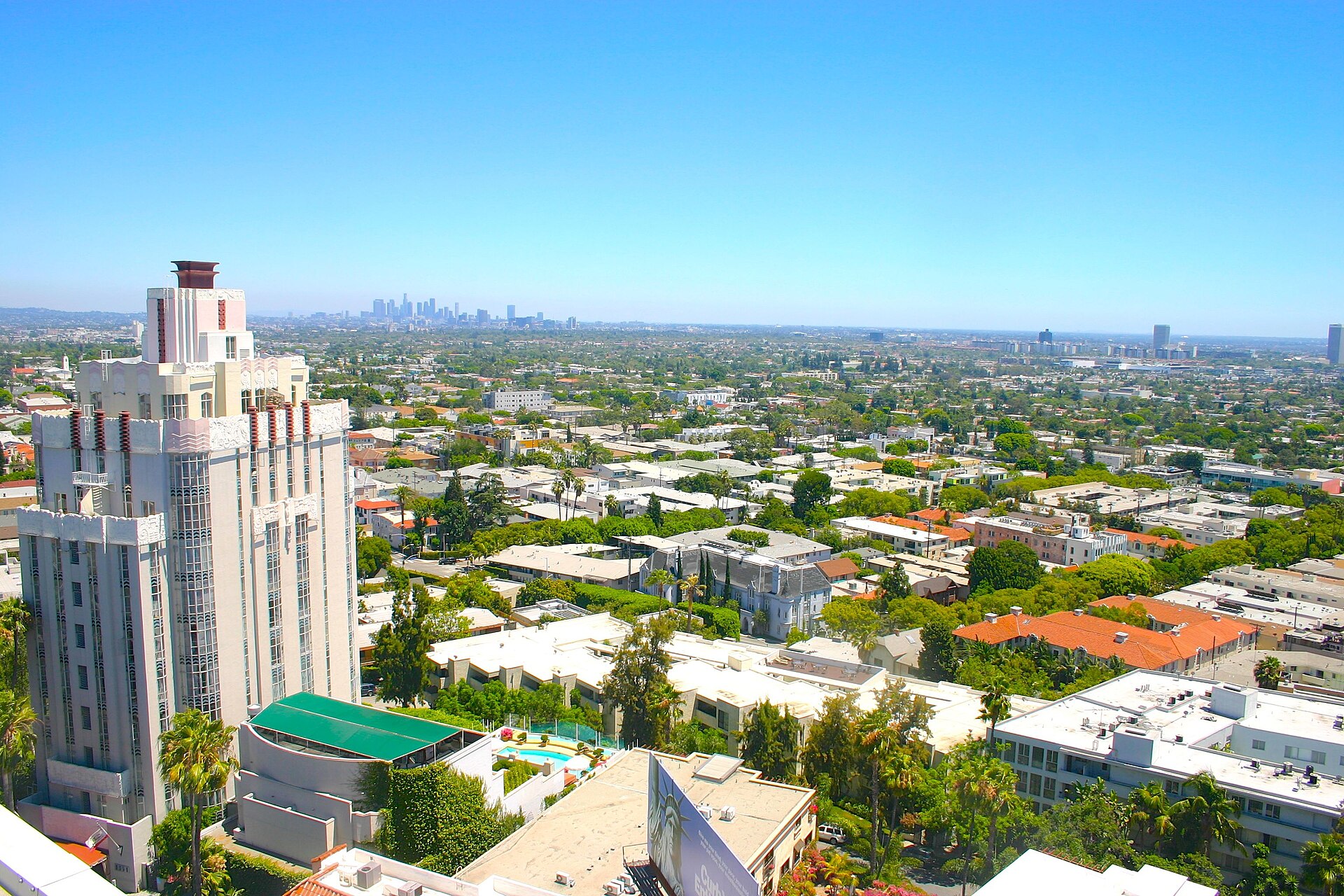 The historic Sunset Tower on the Sunset Strip in West Hollywood (neighborhood view; does not show AKA West Hollywood)