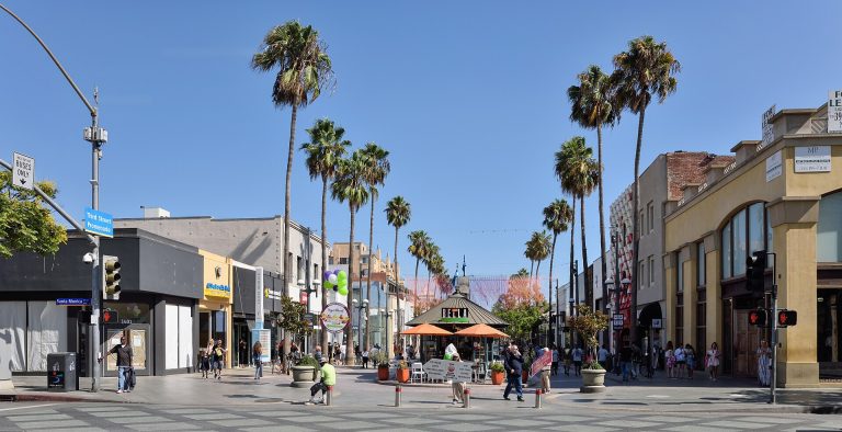 Third Street Promenade in downtown Santa Monica, a few blocks from The Park (general neighborhood view; not a photo of the building)